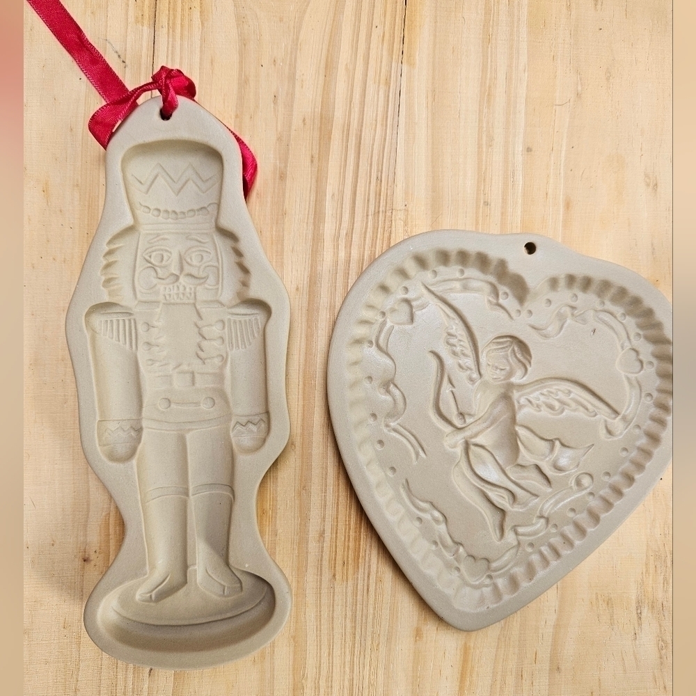 Vintage Brown Bag Cookie Art Stoneware Cherub & Nutcracker Candy/Cookie Molds